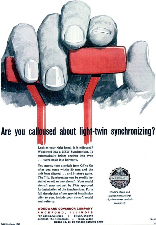 Woodward aircraft engine synchronizing system ad for 1964